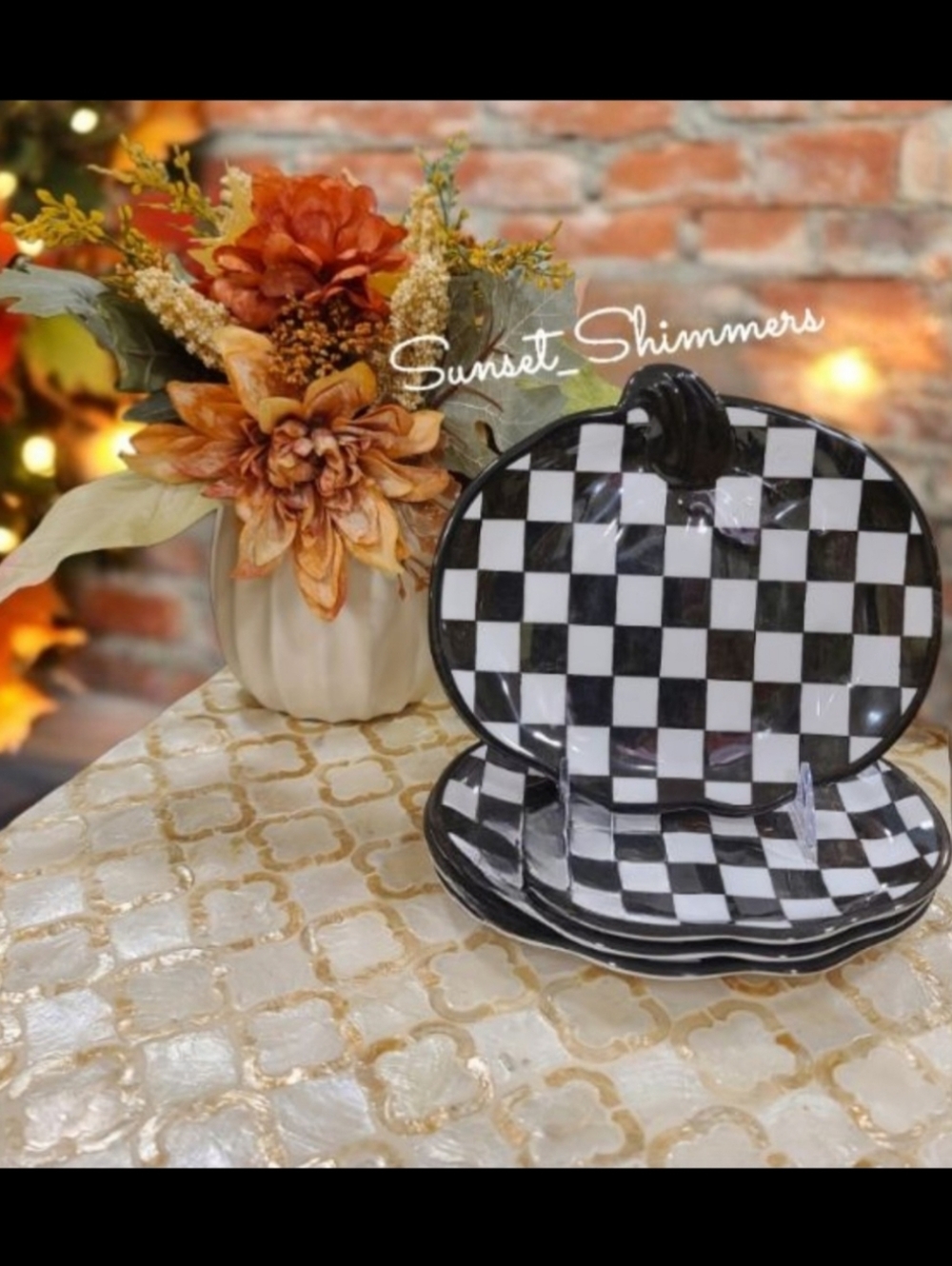 4 Courtly Check Fall 8" Pumpkin Melamine Salad App Dessert Plates Set Halloween